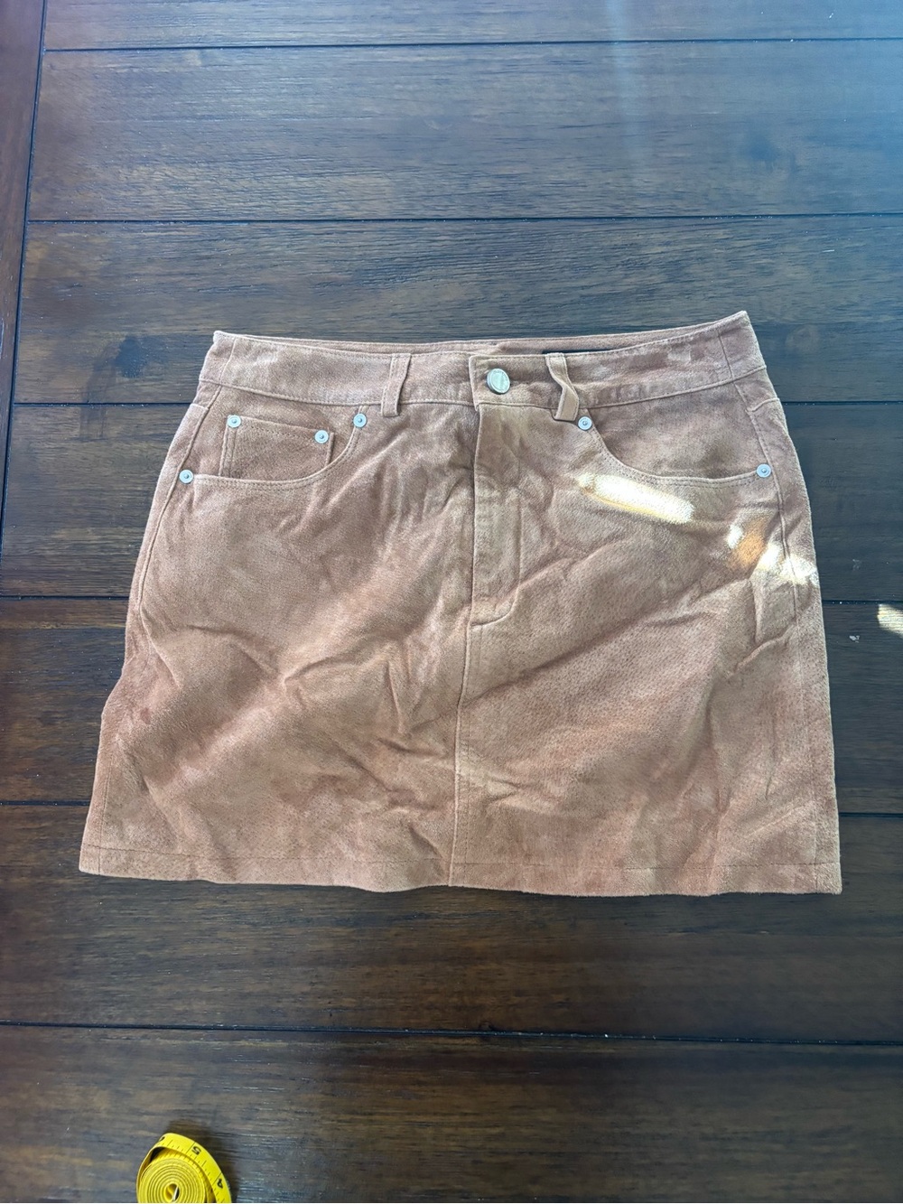 Women's Corduroy Mini Skirt in Tan 100% Leather